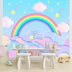 Papel de Parede Adesivo Infantil Arco-íris Bebe Quarto - 588pc