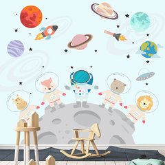 Papel de Parede Adesivo Infantil Astronautas Espaço Bebe Quarto - 594pc