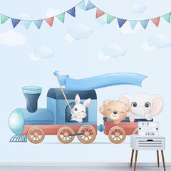 Papel de Parede Adesivo Infantil Animais Trem Bebe Quarto - 602pc