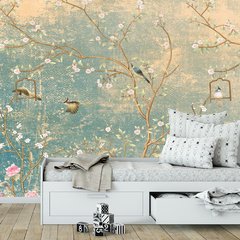 Papel de Parede Adesivo Infantil Pássaros Flores Quarto Menina - 619pc