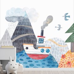 Papel de Parede Adesivo Infantil Barco Mar Quarto Menino - 658pc
