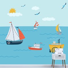 Papel de Parede Adesivo Infantil Marítimo Quarto Menino - 730pc