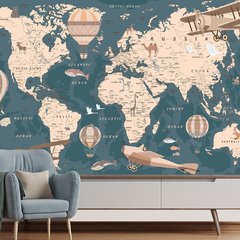 Papel de Parede Adesivo Infantil Mapa Mundi Quarto Menino - 767pc
