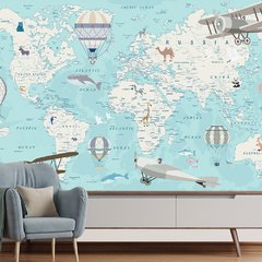 Papel de Parede Adesivo Infantil Mapa Mundi Quarto Bebe - 768pc