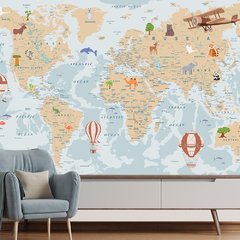 Papel de Parede Adesivo Infantil Mapa Mundi Quarto Menina - 769pc