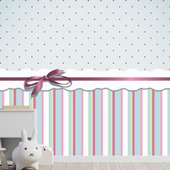 Papel de Parede Adesivo Infantil Listras Laço Quarto Menina - 778pc