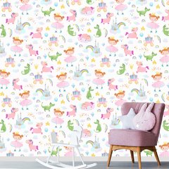 Papel de Parede Adesivo Infantil Princesa Unicórnios Quarto Menina - 802pc