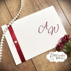 S01 - Simple - Convite com Fita de cetim e pérola para Casamento Aniversário 15 anos Bodas