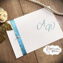 S01 - Simple - Convite com Fita de cetim e pérola para Casamento Aniversário 15 anos Bodas