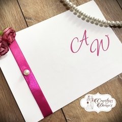 S01 - Simple - Convite com Fita de cetim e pérola para Casamento Aniversário 15 anos Bodas