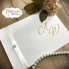 S01 - Simple - Convite com Fita de cetim e pérola para Casamento Aniversário 15 anos Bodas