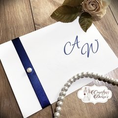 S01 - Simple - Convite com Fita de cetim e pérola para Casamento Aniversário 15 anos Bodas