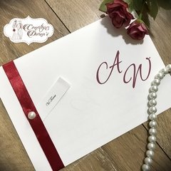 S01 - Simple - Convite com Fita de cetim e pérola para Casamento Aniversário 15 anos Bodas