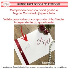 S01 - Simple - Convite com Fita de cetim e pérola para Casamento Aniversário 15 anos Bodas