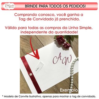 S01 - Simple - Convite com Fita de cetim e pérola para Casamento Aniversário 15 anos Bodas - comprar online