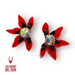 par de aros semi Buki flor rojos en internet