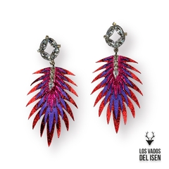 par de aros Merlo fucsia, violeta y rojo