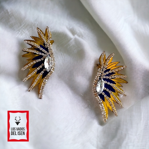 aros Lucy strass oro y azul