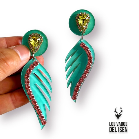 aros Murcia middy strass aqua y rosa