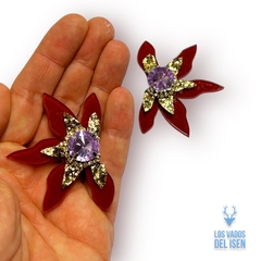 Imagen de aros semi Buki flor bordo