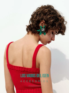 aros semi buki flor verde y cristal