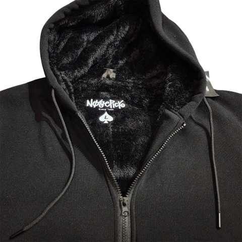 Hoodie Zip Nosepick Frisa con piel Negro - comprar online