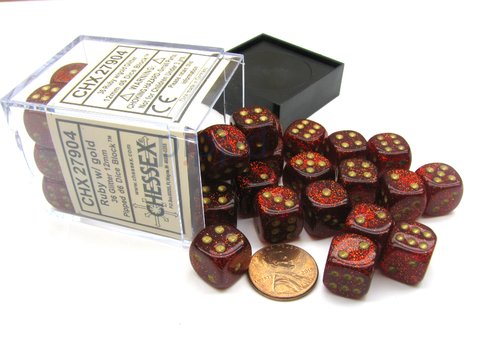 Bloque de 36 D6 Chessex Glitter Ruby/gold 12mm