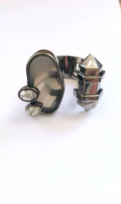 Anel ródio negro - Ágata + Howlita - MD