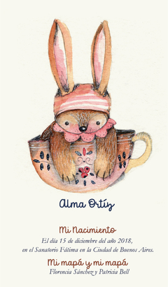 TARJETAS DE NACIMIENTO Y BAUTISMO (coneja en taza)