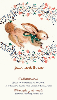 TARJETAS DE NACIMIENTO Y BAUTISMO (conejo pañuelito)