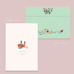 Colección de 10 tarjetas y sobres ilustrados