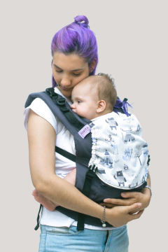 Mochila estándar gris con carpitas azules - comprar online
