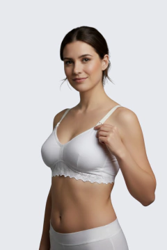 Corpiño lactancia algodón con puntilla abajo blanco (Solo talle 105) - comprar online