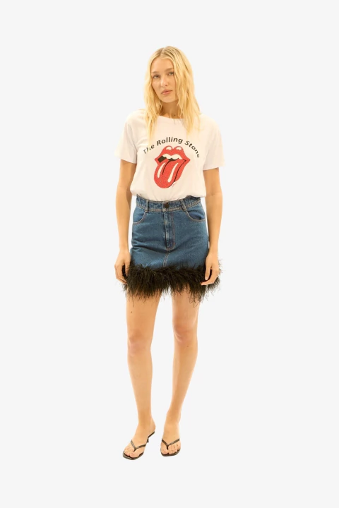 Mini Carrie Denim Azul con plumas negras - comprar online