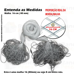 Redinha Pega Peixe Pronta 30M Malha 8 (8cm entre nós e 16cm aberta) Fio 0.60 Rede Pesca 5,12m Pescaria 60x80x32x30m