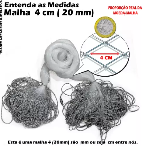 Rede Redinha Pesca Pronta Lambari Malha 4cm (20mm) 70 Metros 20X20X38X70M