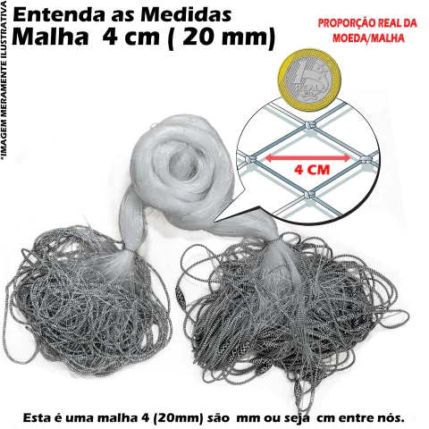 Redinha Fio 20 Pescaria 15mt Malha 2.0 (4cm Aberta) 1,92m REDINHA 20X20X48X15M