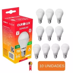 Kit Com 10 Lâmpada Led A60 9w 6500k Branco