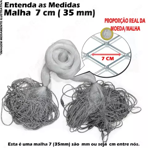 Rede Redinha 40M Tainha Fio 0,20 Pronta Malha 7cm (35mm) 1,75M 20x35x25x40M