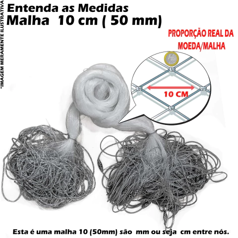 Rede Profissional Pronta Malha 10cm (50mm) 50mts fio 30 4,80mt