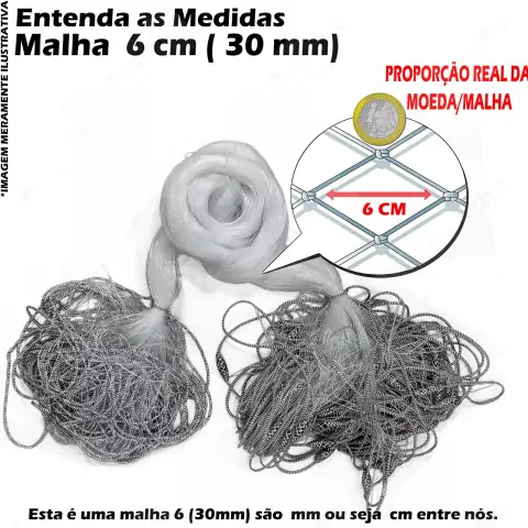 Rede Redinha Pesca Pronta Lambari Malha 6cm (30mm) 12M