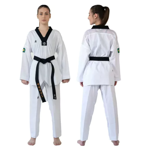Dobok Taekwondo Unissex | S Fighter Gola Preta Homologado CBTKD | Sulsport