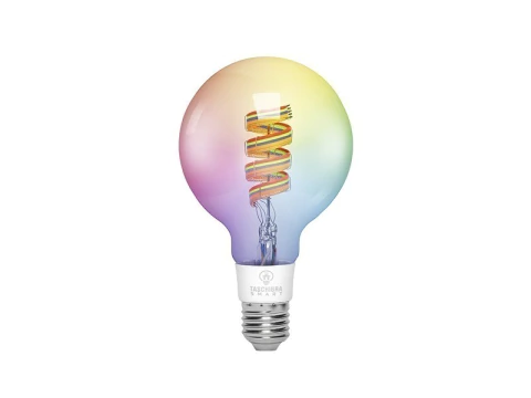 Lâmpada Smart Filamento Wi-fi LED 6W G95 RGB da Taschibra com efeito de luz multicolorida. Lustres Gênesis Site online venda de Lustres e Iluminação