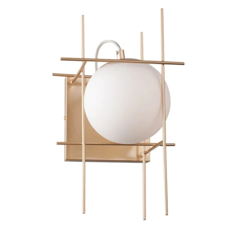 Arandela Moderna Dix Dourada com design geométrico e globo branco Lustres Gênesis Site online venda de Lustres e Iluminação decorativa