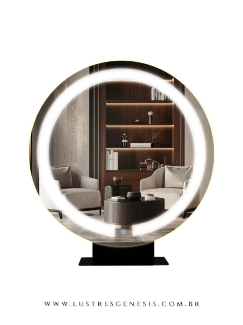 Espelho Moderno de Mesa com LED Touch, ideal para barbearia, estúdios, banheiro, penteadeira, salão de beleza e lojas da linha Barber Shop, modelo Reduna PD3027. Lustres Gênesis Site online venda de Lustres e Iluminação