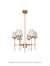 Lustre pendente dourado com seis cúpulas brancas, ideal para salas e quartos. Lustres Gênesis Site online venda de Lustres e Iluminação