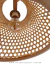 Luminária de teto pendente Java feita de fibra natural com detalhes em madeira, adequada para mesas, balcão de cozinha, área gourmet e sítios. Foto mostrando o interior e o design trançado da luminária. Lustres Gênesis Site online venda de Lustres e Ilumi