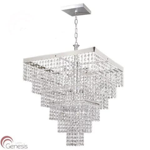 Lustre de cristal quadrado pendurado no teto com design moderno em camadas lustre pé direito duplo 3m Lustres Gênesis loja online de Lustres e Iluminação Decorativa