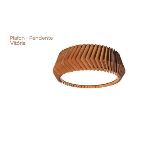 Plafon Moderno Vitória Ø60cm com acabamento em madeira. Lustres Gênesis Site online venda de Lustres e Iluminação