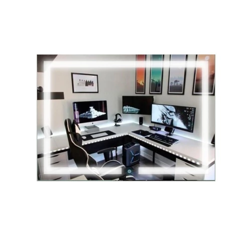 Espelho Moderno Touch Screen Retangular Horizontal com LED em ambiente decorado Lustres Genesis loja online de Lustres e Iluminação Decorativa